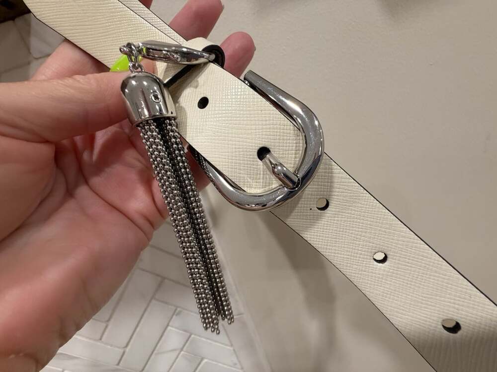 The Limited Saffiano Synthetic Leather Belt w Silver Tone Metal Tassel Charm